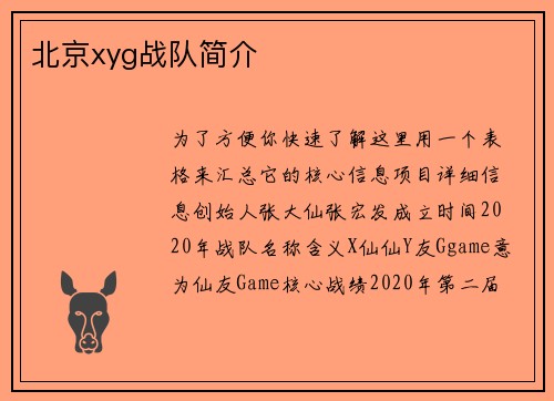 北京xyg战队简介